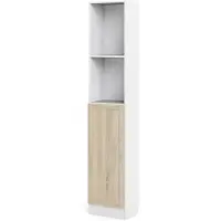 Hioshop Base wandkast 1 plank en 1 deur wit, eiken structuur decor.