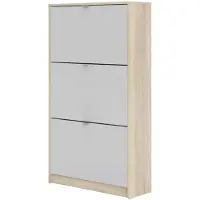Hioshop Shane schoenenkast 3 klapdeuren 2R eikenstructuur decor, wit.