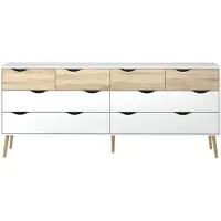 Hioshop Dressoir Napoli met 8 lades, wit en eiken structuur.