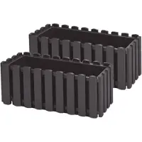 Prosperplast 2x stuks fence-look plantenbakken/bloembakken kunststof 38 x 18 x 16 cm antraciet grijs - Plantenpotten