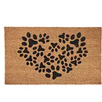 Clayre & Eef Deurmat 75x45 cm Bruin Zwart Kokosvezel Pvc Rechthoek Hart Kokosmat Bruin Kokosmat