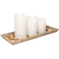 Anna's Collection Houten dienblad met steentjes en 3 LED kaarsen in het wit 39 x 15 cm - LED kaarsen