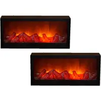 Anna's Collection 2x stuks sfeerhaarden/open haard lantaarns zwart met led verlichting L45 x B10 x H20 cm - LED