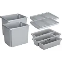Sunware - Set van 2x opslagbox kunststof 45 liter lichtgrijs 45 x 36 x 36 cm met deksel en organiser tray