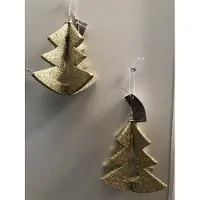Christmas House Set van goudkleurige ornamenten 2 glitter 3D kerstbomen kerstboomversiering