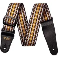 P&P - Professionele Verstelbare Stevige Gitaarband - Guitar strap Band - Luxe Gitaarriem - Bas/Elektrische /Akoestische/ Klassieke Gitaar - Geborduurd geel/bruin