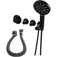 Brauer Black Edition thermostatische inbouw badkraan SET 02 met badvulcombinatie en 3-standen handdouche en doucheslang en wandaansluitbocht mat zwart