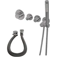 Brauer Chrome Edition thermostatische inbouw badkraan SET 01 met badvulcombinatie en staaf handdouche en doucheslang en wandaansluitbocht chroom