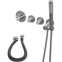 Brauer Brushed Edition thermostatische inbouw badkraan SET 01 met badvulcombinatie en staaf handdouche en doucheslang en wandaansluitbocht RVS geborsteld PVD