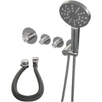 Brauer Brushed Edition thermostatische inbouw badkraan SET 02 met badvulcombinatie en 3-standen handdouche en doucheslang en wandaansluitbocht RVS geborsteld PVD