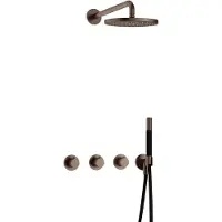 Hotbath Cobber IBS70 inbouw regendoucheset met staafhanddouche aan houder en 20cm ronde hoofddouche aan 40cm wandarm verouderd messing