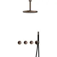 Hotbath Cobber IBS70 Inbouw Doucheset - Staafhanddouche - 30cm Hoofddouche - 15cm Plafondbuis - Wandhouder - Verouderd Messing - Messing - Kranen, - Kranen, Douchekranen, Douchesets, Inbouw douchesets