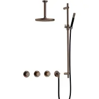 Hotbath Cobber IBS70 Inbouw Doucheset - Staafhanddouche - 20cm Hoofddouche - 15cm Plafondbuis - Glijstang - Verouderd Messing - Messing - Kranen, - Kranen, Douchekranen, Douchesets, Inbouw douchesets