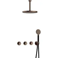 Hotbath Cobber IBS70 inbouwdouche met ronde handdouche, 15cm plafondbuis en 30cm hoofddouche verouderd messing