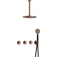 Hotbath Cobber IBS70 Inbouw Doucheset - Ronde Handdouche - 30cm Hoofddouche - 30cm Plafondbuis - Wandhouder - Geborsteld Koper Pvd - Messing - Kranen, - Kranen, Douchekranen, Douchesets, Inbouw