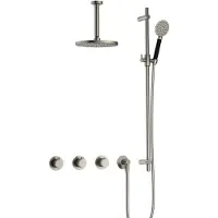 Hotbath Cobber IBS70 Inbouw Doucheset - Ronde Handdouche - 20cm Hoofddouche - 15cm Plafondbuis - Glijstang - Geborsteld Nikkel - Messing - Kranen, - Kranen, Douchekranen, Douchesets, Inbouw douchesets