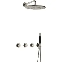 Hotbath Cobber IBS70 Inbouw Doucheset - Staafhanddouche - 30cm Hoofddouche - Wandarm - Wandhouder - Geborsteld Nikkel - Messing - Kranen, - Kranen, Douchekranen, Douchesets, Inbouw douchesets