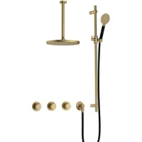 Hotbath Cobber IBS70 Inbouw Doucheset - Ronde Handdouche - 20cm Hoofddouche - 30cm Plafondbuis - Glijstang - Geborsteld Messing - Kranen, - Kranen, Douchekranen, Douchesets, Inbouw douchesets