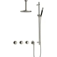Hotbath Cobber IBS70 Inbouw Doucheset - Staafhanddouche - 20cm Hoofddouche - 15cm Plafondbuis - Glijstang - Geborsteld Nikkel - Messing - Kranen, - Kranen, Douchekranen, Douchesets, Inbouw douchesets
