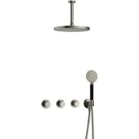 Hotbath Cobber IBS70 inbouwdouche met ronde handdouche, 15cm plafondbuis en 30cm hoofddouche geborsteld nikkel