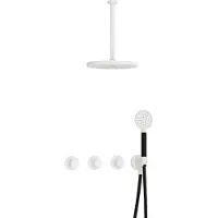Hotbath Cobber IBS70 inbouw regendoucheset met ronde handdouche aan houder en 30cm ronde hoofddouche aan 30cm plafondarm mat wit