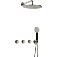 Hotbath Cobber IBS70 Inbouw Doucheset - Ronde Handdouche - 30cm Hoofddouche - Wandarm - Wandhouder - Geborsteld Nikkel - Messing - Kranen, - Kranen, Douchekranen, Douchesets, Inbouw douchesets