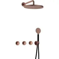 Hotbath Cobber IBS70 inbouw regendoucheset met ronde handdouche aan houder en 30cm ronde hoofddouche aan 40cm wandarm geborsteld koper PVD