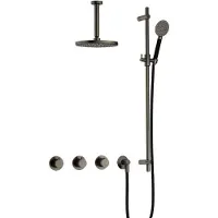 Hotbath Cobber IBS70 Inbouw Doucheset - Ronde Handdouche - 20cm Hoofddouche - 15cm Plafondbuis - Glijstang - Verouderd Ijzer - Messing - Kranen, - Kranen, Douchekranen, Douchesets, Inbouw douchesets