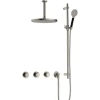 Hotbath Cobber IBS70 inbouwdouche met ronde handdouche, 15cm plafondbuis, 30cm hoofddouche en glijstang geborsteld nikkel