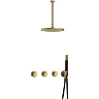 Hotbath Cobber IBS70 Inbouw Doucheset - Staafhanddouche - 30cm Hoofddouche - 30cm Plafondbuis - Wandhouder - Geborsteld Messing - Kranen, - Kranen, Douchekranen, Douchesets, Inbouw douchesets