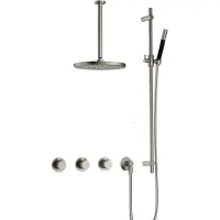 Hotbath Cobber IBS70 Inbouw Doucheset - Staafhanddouche - 30cm Hoofddouche - 30cm Plafondbuis - Glijstang - Geborsteld Nikkel - Messing - Kranen, - Kranen, Douchekranen, Douchesets, Inbouw douchesets