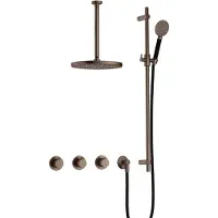 Hotbath Cobber IBS70 inbouwdouche met ronde handdouche, 30cm plafondbuis en glijstang verouderd messing