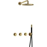 Hotbath Cobber IBS70 Inbouw Doucheset - Staafhanddouche - 20cm Hoofddouche - Wandarm - Wandhouder - Geborsteld Messing - Kranen, Douchekranen, - Kranen, Douchekranen, Douchesets, Inbouw douchesets