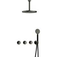Hotbath Cobber IBS70 Inbouw Doucheset - Ronde Handdouche - 30cm Hoofddouche - 15cm Plafondbuis - Wandhouder - Verouderd Ijzer - Messing - Kranen, - Kranen, Douchekranen, Douchesets, Inbouw douchesets