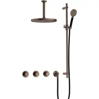 Hotbath Cobber IBS70 inbouwdouche met ronde handdouche, 15cm plafondbuis, 30cm hoofddouche en glijstang verouderd messing