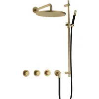Hotbath Cobber IBS70 Inbouw Doucheset - Staafhanddouche - 30cm Hoofddouche - Wandarm - Glijstang - Geborsteld Messing - Kranen, Douchekranen, - Kranen, Douchekranen, Douchesets, Inbouw douchesets