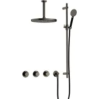 Hotbath Cobber IBS70 Inbouw Doucheset - Ronde Handdouche - 30cm Hoofddouche - 15cm Plafondbuis - Glijstang - Verouderd Ijzer - Messing - Kranen, - Kranen, Douchekranen, Douchesets, Inbouw douchesets
