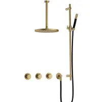 Hotbath Cobber IBS70 Inbouw Doucheset - Staafhanddouche - 30cm Hoofddouche - 30cm Plafondbuis - Glijstang - Geborsteld Messing - Kranen, Douchekranen, - Kranen, Douchekranen, Douchesets, Inbouw