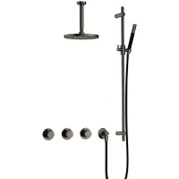 Hotbath Cobber IBS70 Inbouw Doucheset - Staafhanddouche - 20cm Hoofddouche - 15cm Plafondbuis - Glijstang - Verouderd Ijzer - Messing - Kranen, - Kranen, Douchekranen, Douchesets, Inbouw douchesets