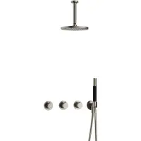 Hotbath Cobber IBS70 Inbouw Doucheset - Staafhanddouche - 20cm Hoofddouche - 15cm Plafondbuis - Wandhouder - Geborsteld Nikkel - Messing - Kranen, - Kranen, Douchekranen, Douchesets, Inbouw douchesets