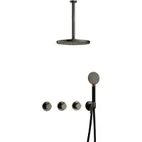 Hotbath Cobber IBS70 Inbouw Doucheset - Ronde Handdouche - 30cm Hoofddouche - 30cm Plafondbuis - Wandhouder - Verouderd Ijzer - Messing - Kranen, - Kranen, Douchekranen, Douchesets, Inbouw douchesets