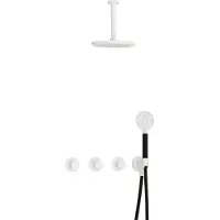 Hotbath Cobber IBS70 Inbouw Doucheset - Ronde Handdouche - 20cm Hoofddouche - 15cm Plafondbuis - Wandhouder - Mat Wit - Messing - Kranen, - Kranen, Douchekranen, Douchesets, Inbouw douchesets