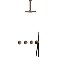 Hotbath Cobber IBS70 Inbouw Doucheset - Staafhanddouche - 20cm Hoofddouche - 15cm Plafondbuis - Wandhouder - Verouderd Messing - Messing - Kranen, - Kranen, Douchekranen, Douchesets, Inbouw douchesets