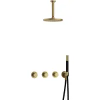 Hotbath Cobber IBS70 Inbouw Doucheset - Staafhanddouche - 20cm Hoofddouche - 15cm Plafondbuis - Wandhouder - Geborsteld Messing - Kranen, - Kranen, Douchekranen, Douchesets, Inbouw douchesets