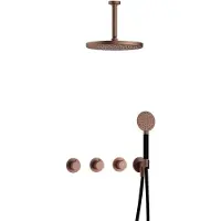 Hotbath Cobber IBS70 inbouw regendoucheset met ronde handdouche aan houder en 30cm ronde hoofddouche aan 15cm plafondarm geborsteld koper PVD