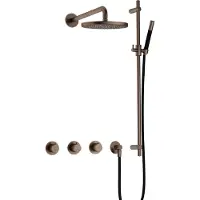 Hotbath Cobber IBS70 inbouw regendoucheset met staafhanddouche aan glijstang en 20cm ronde hoofddouche aan 40cm wandarm verouderd messing