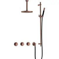 Hotbath Cobber IBS70 Inbouw Doucheset - Staafhanddouche - 20cm Hoofddouche - 15cm Plafondbuis - Glijstang - Geborsteld Koper Pvd - Messing - Kranen, - Kranen, Douchekranen, Douchesets, Inbouw