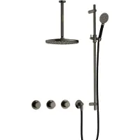 Hotbath Cobber IBS70 inbouwdouche met ronde handdouche, 30cm plafondbuis en glijstang verouderd ijzer
