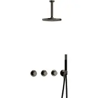 Hotbath Cobber inbouw regendoucheset – Ø20 cm hoofddouche – 15 cm plafondbuis – met omstel – verouderd IJzer mat/glans IBS70AI2
