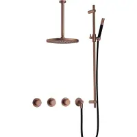 Hotbath Cobber IBS70 inbouwdouche met 30cm plafondbuis, 30cm hoofddouche en glijstang geborsteld koper PVD